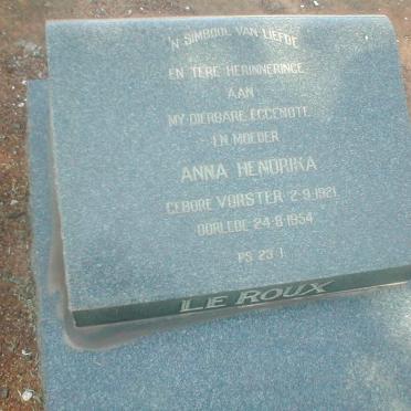 ROUX Anna Hendrika, le nee VORSTER 1921-1954