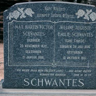 SCHWANTES Max Martin Victor 1872-1928 &amp; Juliane Auguste Emilie THIEDE 1876-1951