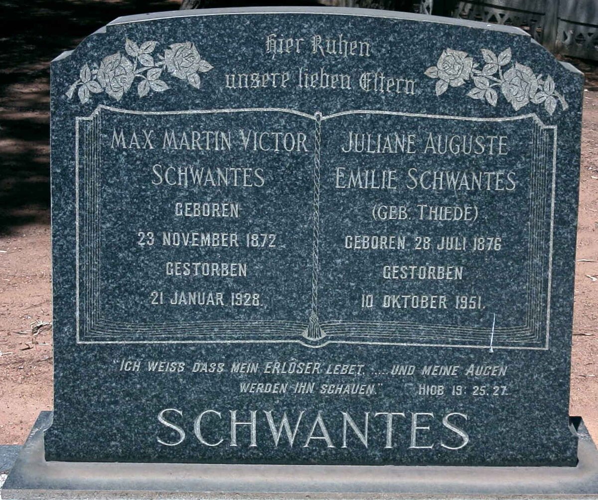 SCHWANTES Max Martin Victor 1872-1928 &amp; Juliane Auguste Emilie THIEDE 1876-1951