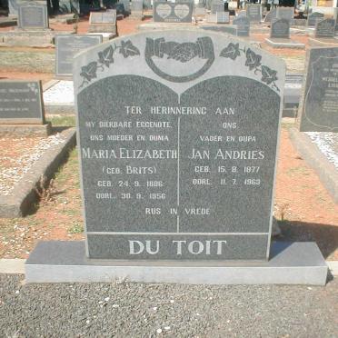 TOIT Jan Andries, du 1877-1963 &amp; Maria Elizabeth BRITS 1886-1956