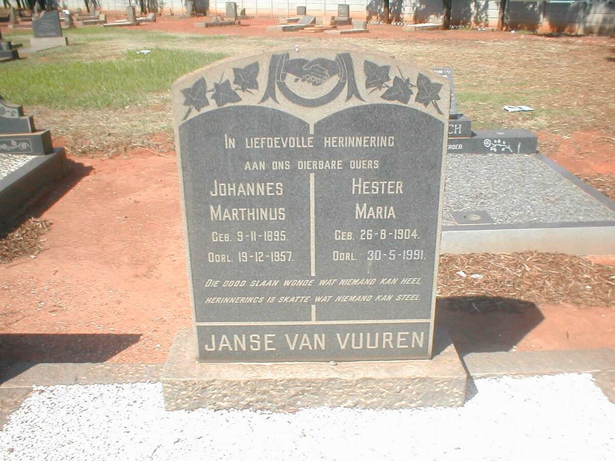 VUUREN Johannes Marthinus, Janse van 1895-1957 &amp; Hester Maria 1904-1991