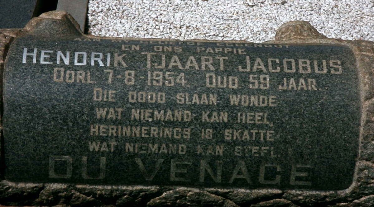 VENAGE Hendrik Tjaart Jacobus, du -1954