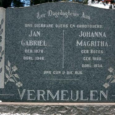 VERMEULEN Jan Gabriel 1878-1946 &amp; Johanna Magritha BOTES 1880-1934