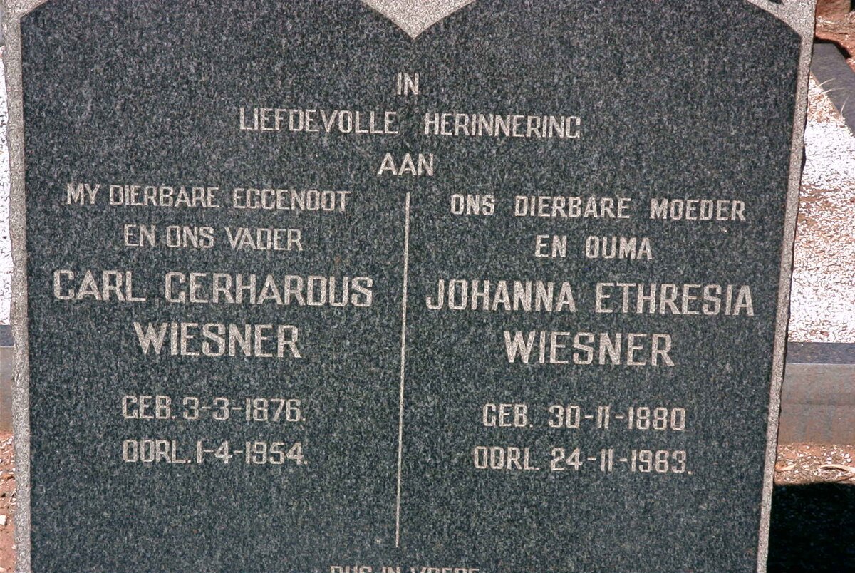 WIESNER Carl Gerhardus 1876-1954 &amp; Johanna Ethresia 1880-1963