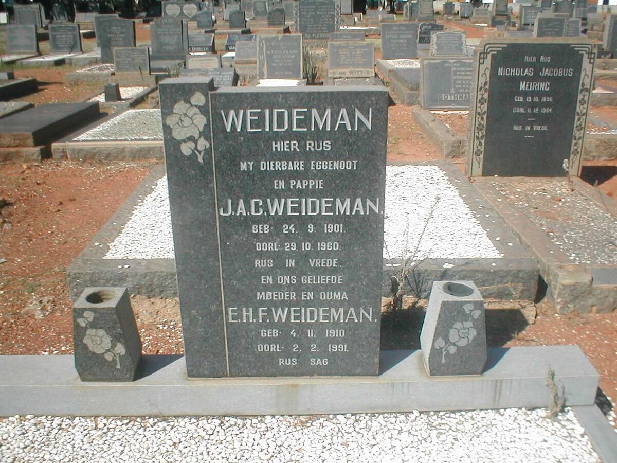WEIDEMAN J.A.C 1901-1960 &amp; E.H.F 1910-1991