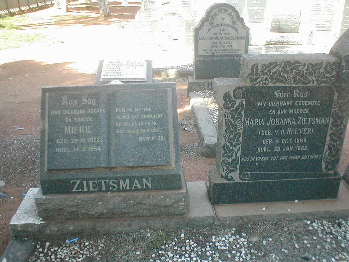 ZIETSMAN Miekie 1922-1954 :: ZIETSMAN Maria Johanna V.D. HEEVER 1898-1962