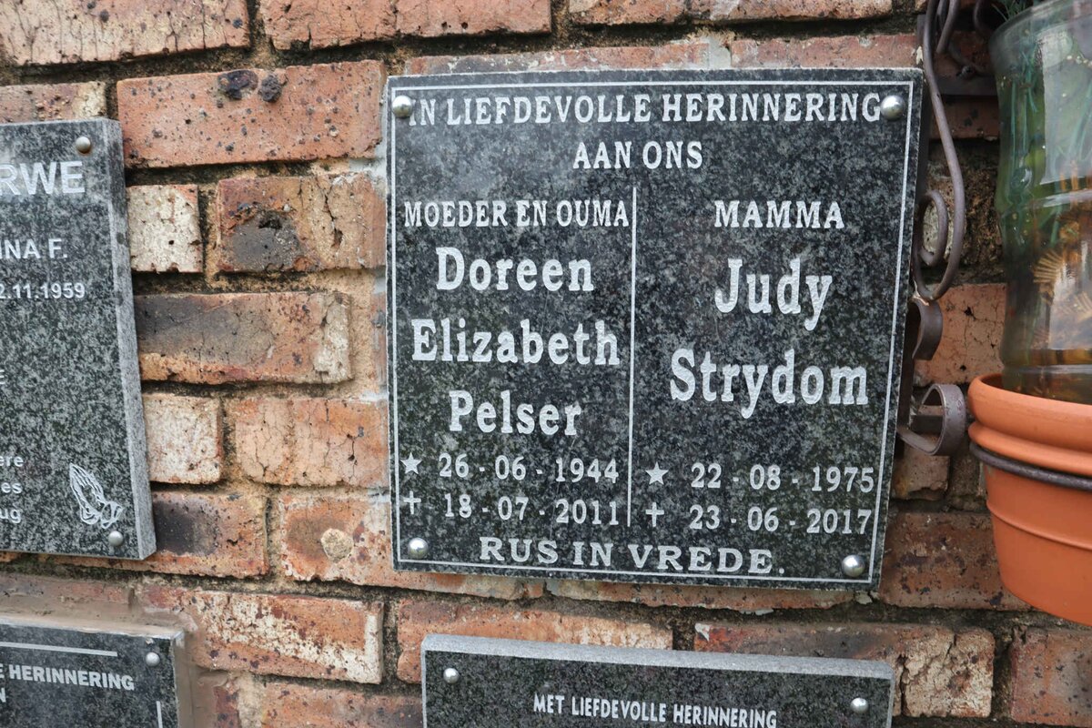 PELSER Doreen Elizabeth 1944-2011 :: STRYDOM Judy 1975-2017