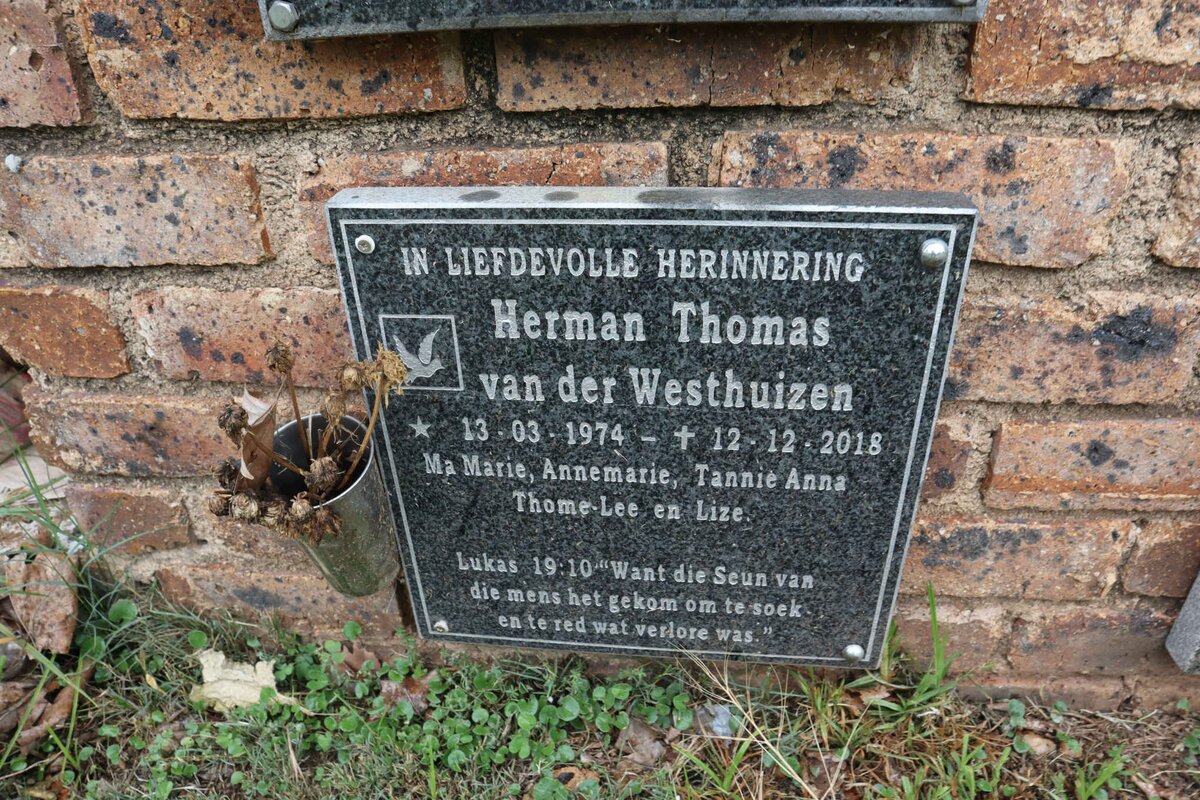WESTHUIZEN Herman Thomas, van der 1974-2018