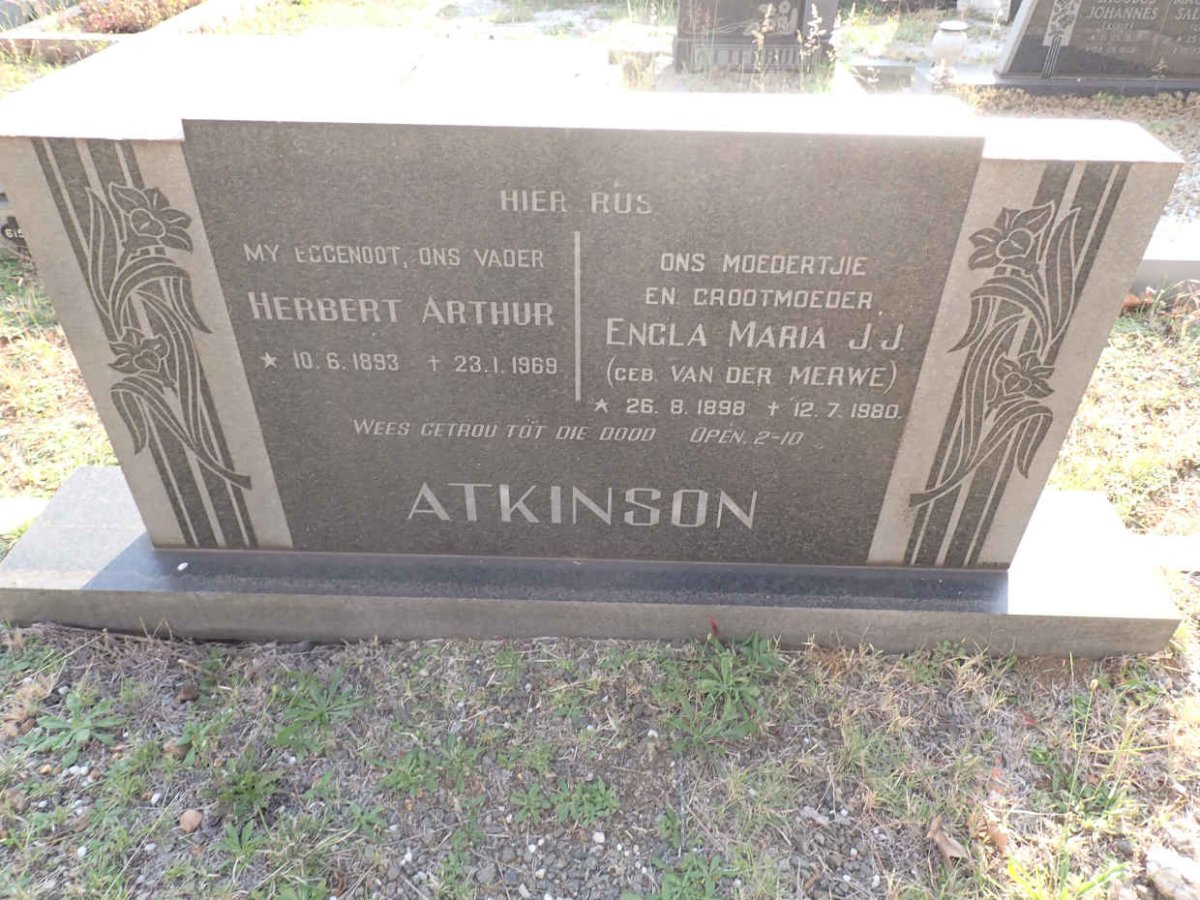 ATKINSON Herbert Arthur 1893-1969 &amp; Engla Maria J.J. VAN DER MERWE 1898-1980