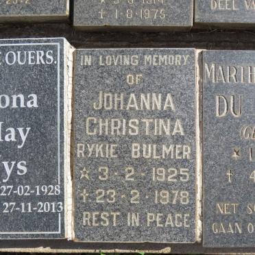 BULMER Johanna Christina Rykie 1925-1978