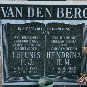 BERG Theunis F.J., van den 1917-1993 &amp; Hendrina H.M. 1922-2001