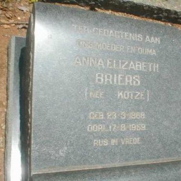 BRIERS Anna Elizabeth nee KOTZE 1868-1959