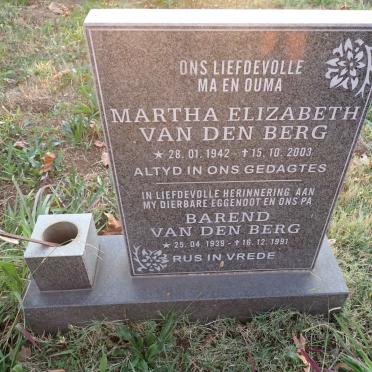 BERG Barend, van den 1939-1991 &amp; Martha Elizabeth 1942-2003