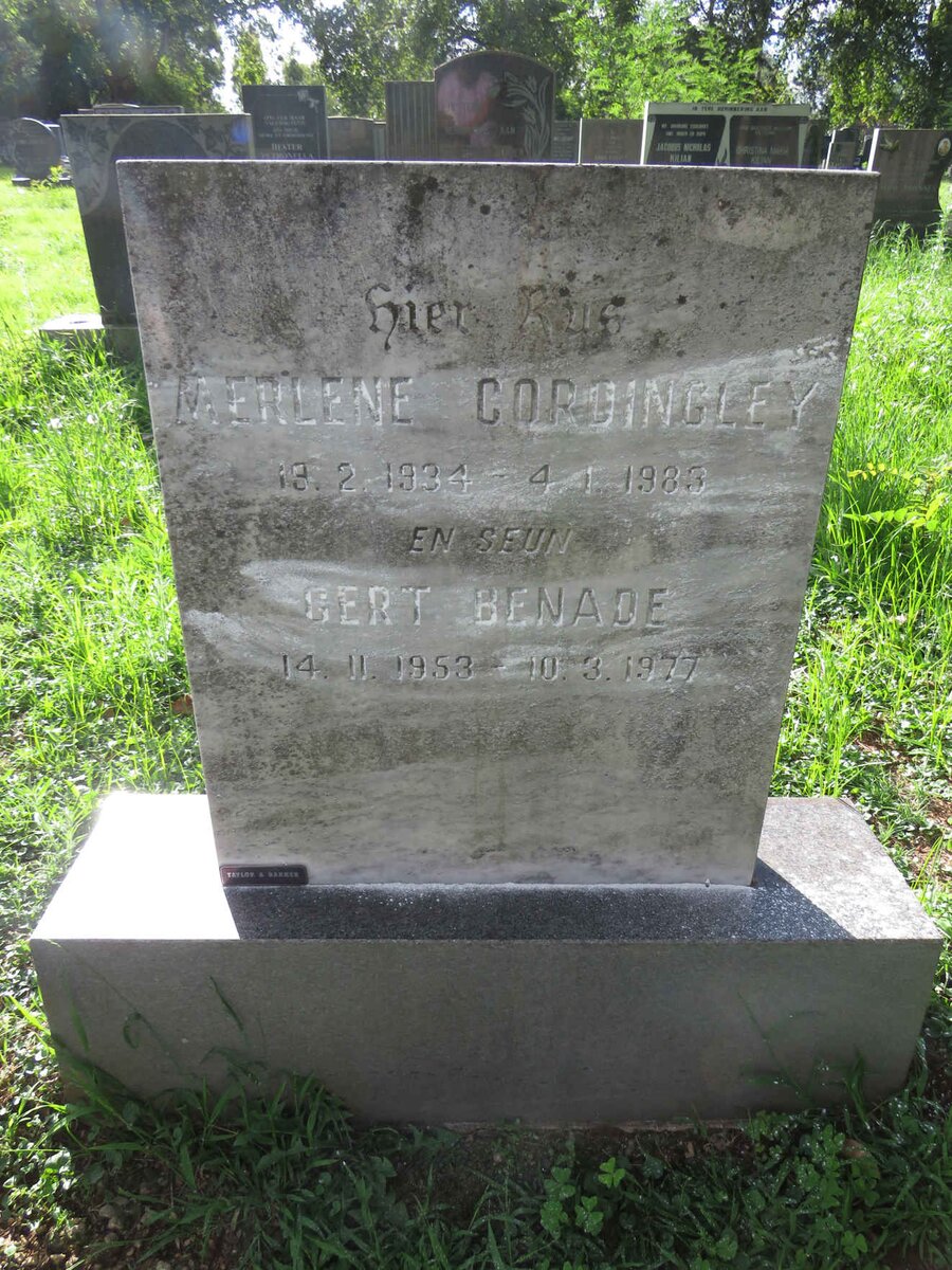 CORDINGLEY Merlene 1934-1983 :: BENADE Gert 1953-1977