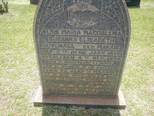 DUVENAGE Elsie Maria Magdalena S.E. nee MARAIS 1865-1938