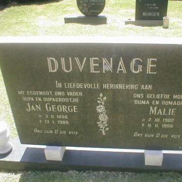 DUVENAGE Jan George 1896-1980 &amp; Malie 1902-1996