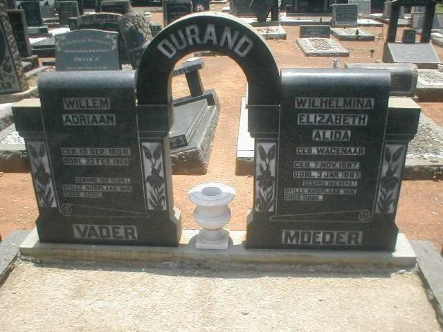 DURAND Willem Adriaan 1888-1969 &amp; Wilhelmina Elizabeth A. WAGENAAR 1887-1987