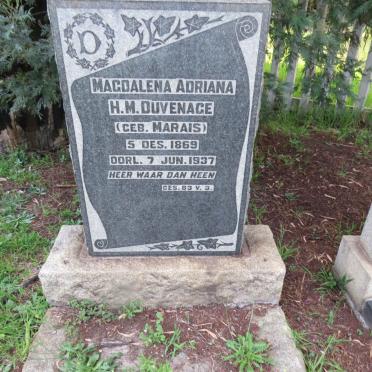 DUVENAGE Magdalena Adriana H.M. nee MARAIS 1869-1937