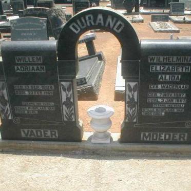 DURAND Willem Adriaan 1888-1969 &amp; Wilhelmina Elizabeth A. WAGENAAR 1887-1987