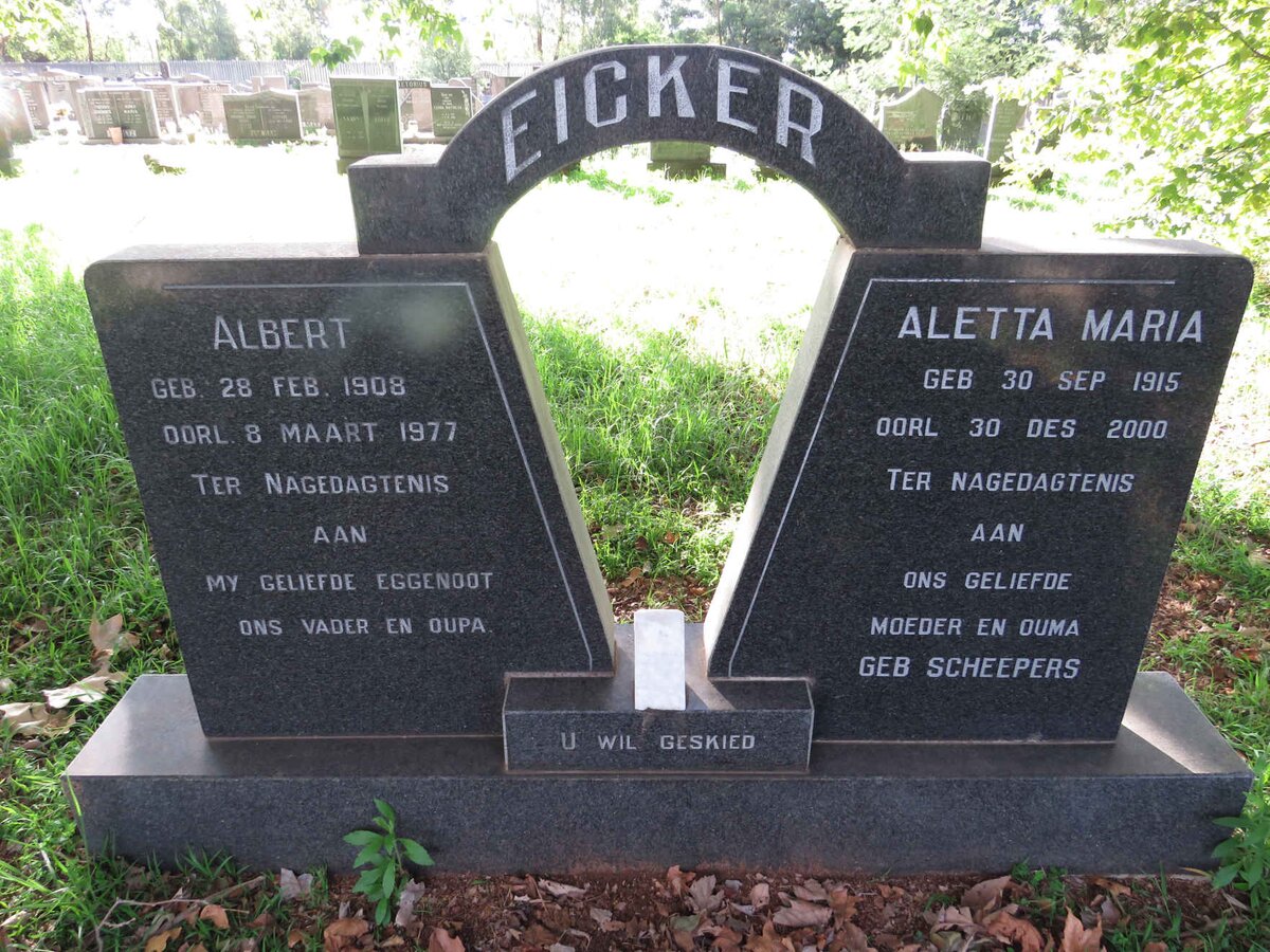 EICKER Albert 1908-1977 &amp; Aletta Maria SCHEEPERS 1915-2000
