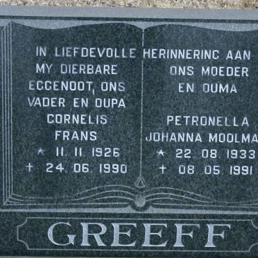 GREEFF Cornelis Frans 1926-1990 &amp; Petronella Johanna MOOLMAN 1933-1991
