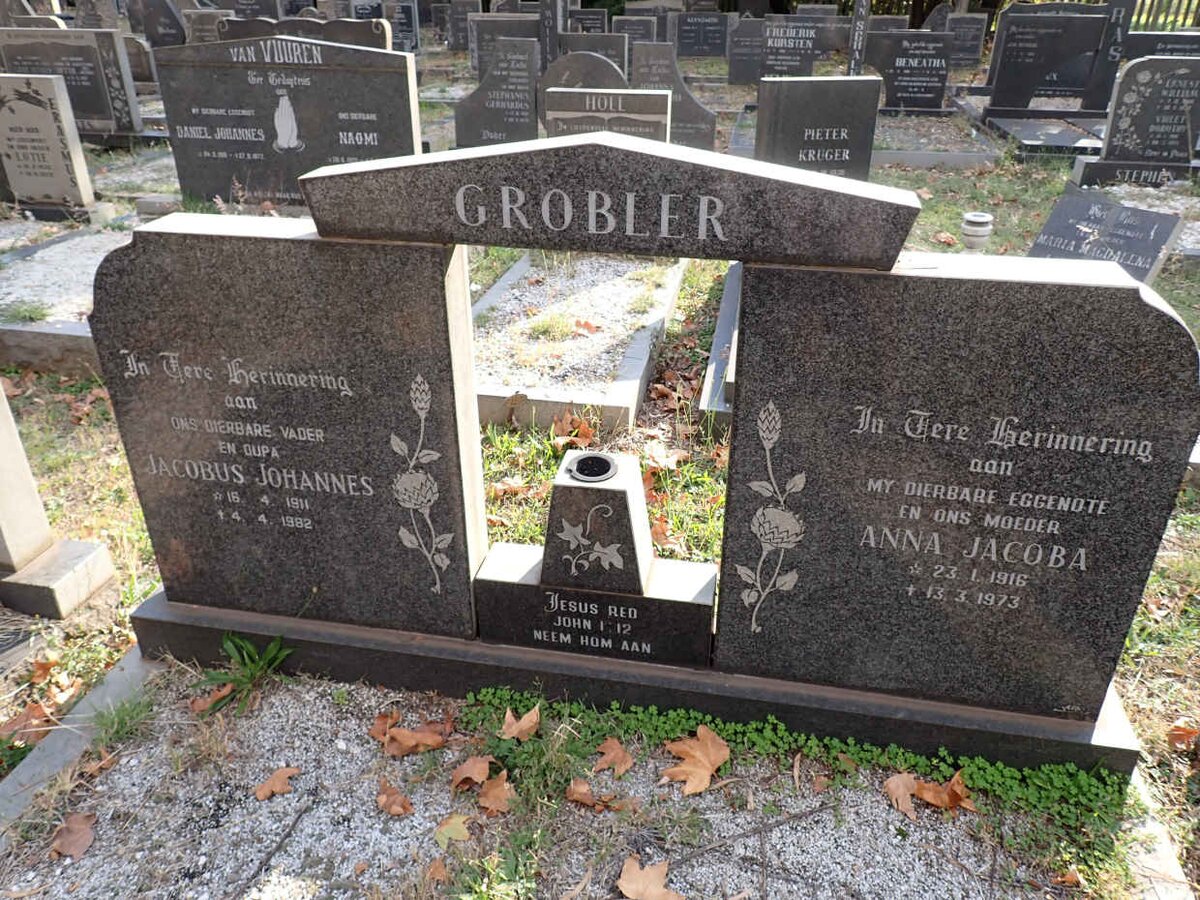 GROBLER Jacobus Johannes 1911-1982 &amp; Anna Jacoba 1916-1973