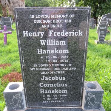 HANEKOM Jacobus Cornelius 1948-2017 :: HANEKOM Henry Frederick William 1982-2012