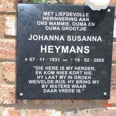 HEYMANS Johanna Susanna née BREYTENBACH 1931-2005