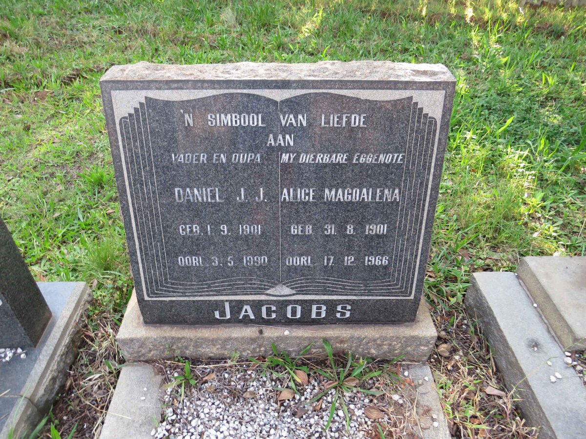 JACOBS Daniel J.J. 1901-1990 &amp; Alice Magdalena 1901-1966
