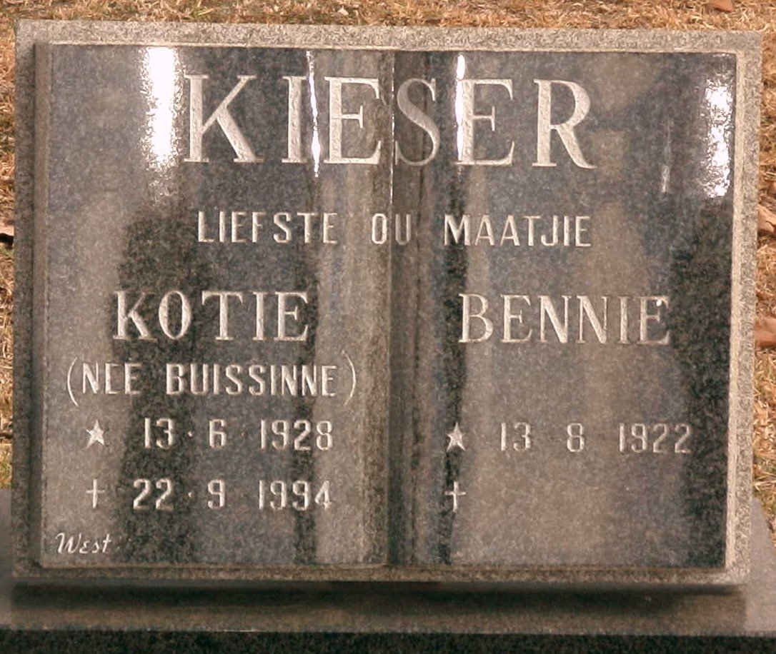 KIESER Bennie 1922- &amp; Kotie BUISSINNE 1928-1994