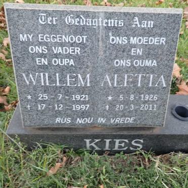 KIES Willem 1921-1997 &amp; Aletta 1926-2011