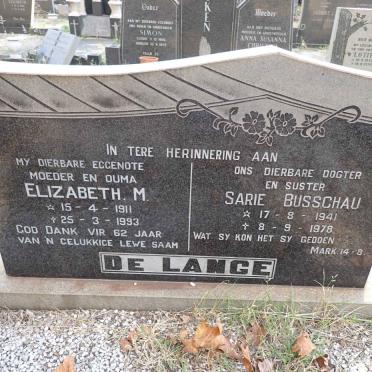 LANGE Elizabeth M., de 1911-1993 :: DE LANGE Sarie nee BUSSCHAU 1941-1978