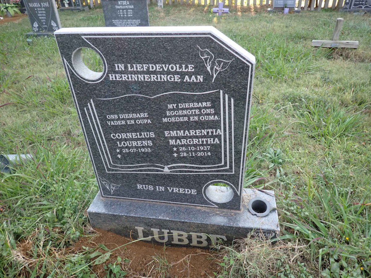 LUBBE Cornelius Lourens 1933- &amp; Emmarentia Magritha 1937-2014