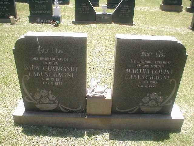 LABUSCHAGNE Dauw Gerbrandt 1891-1972 &amp; Martha Louisa 1903-1972