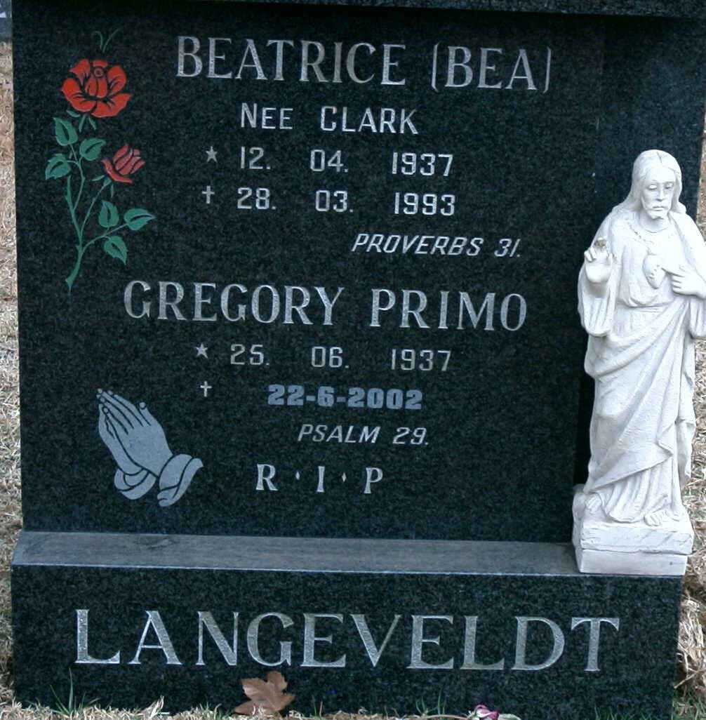 LANGEVELDT Gregory Primo 1937-2002 &amp; Beatrice CLARK 1937-1993