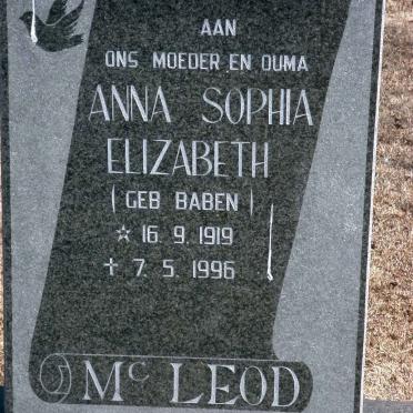 McLEOD Anna Sophia Elizabeth nee BABEN 1919-1996