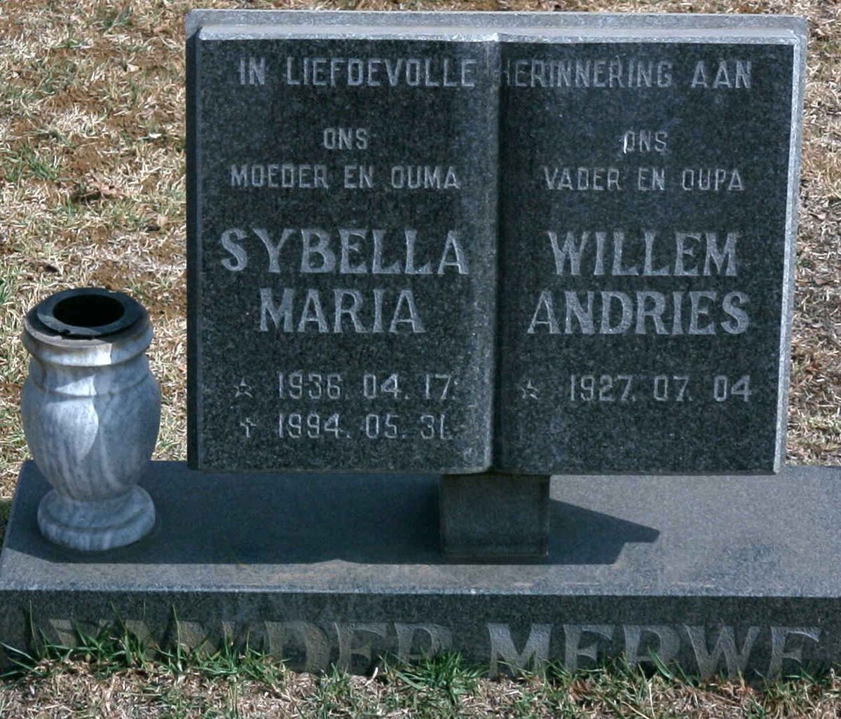 MERWE Willem Andries, van der 1927- &amp; Sybella Maria 1936-1994