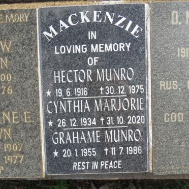 MACKENZIE Hector Munro 1916-1975 :: MACKENZIE Cynthia Marjorie 1934-2020 :: MACKENZIE Grahame Munro 1955-1986