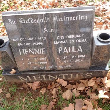MEINTJES Hennie 1953-1999 &amp; Paula 1956-2014