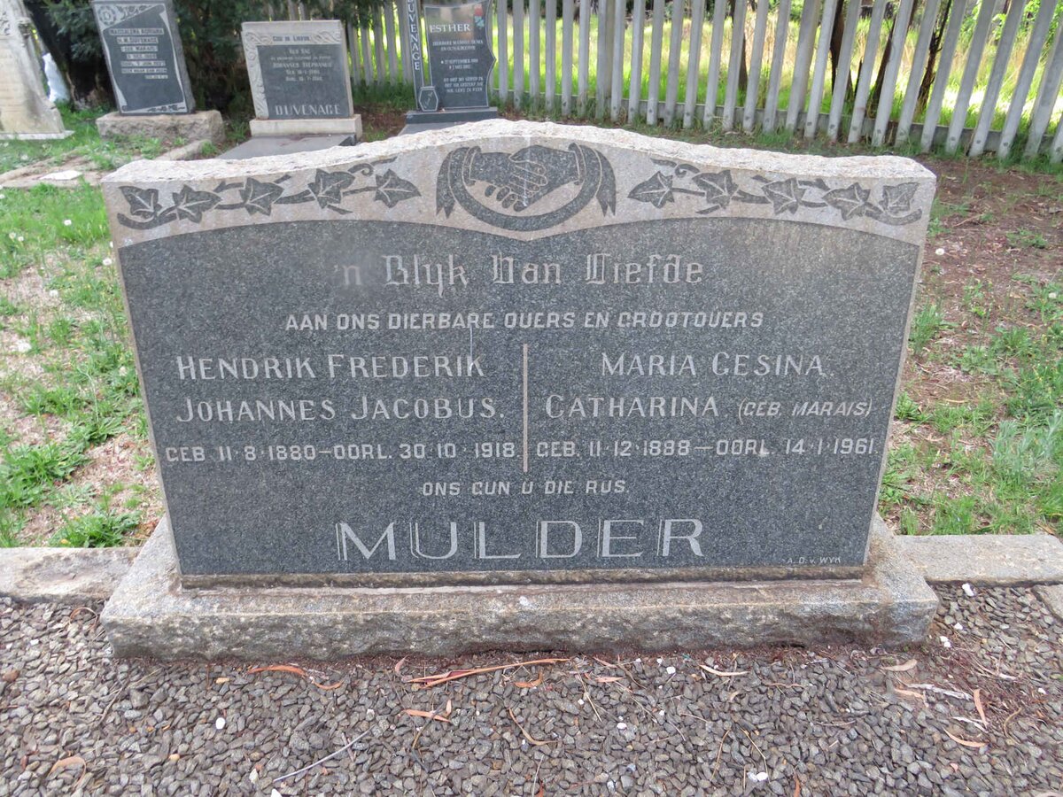 MULDER Hendrik Fredrik Johannes Jacobus 1860-1918 &amp; Maria Gesina Catharina MARAIS 1888-1961