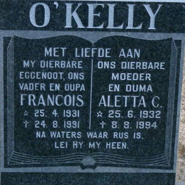 O'KELLY Francois 1931-1991 &amp; Aletta C. 1932-1994
