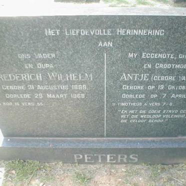 PETERS Frederich Wilhelm 1888-1968 &amp; Antje VAN ESSEN 1894-1965