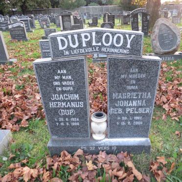 PLOOY Joachim Hermanus, du 1924-1998 & Magrietha Johanna PELSER 1922-2008