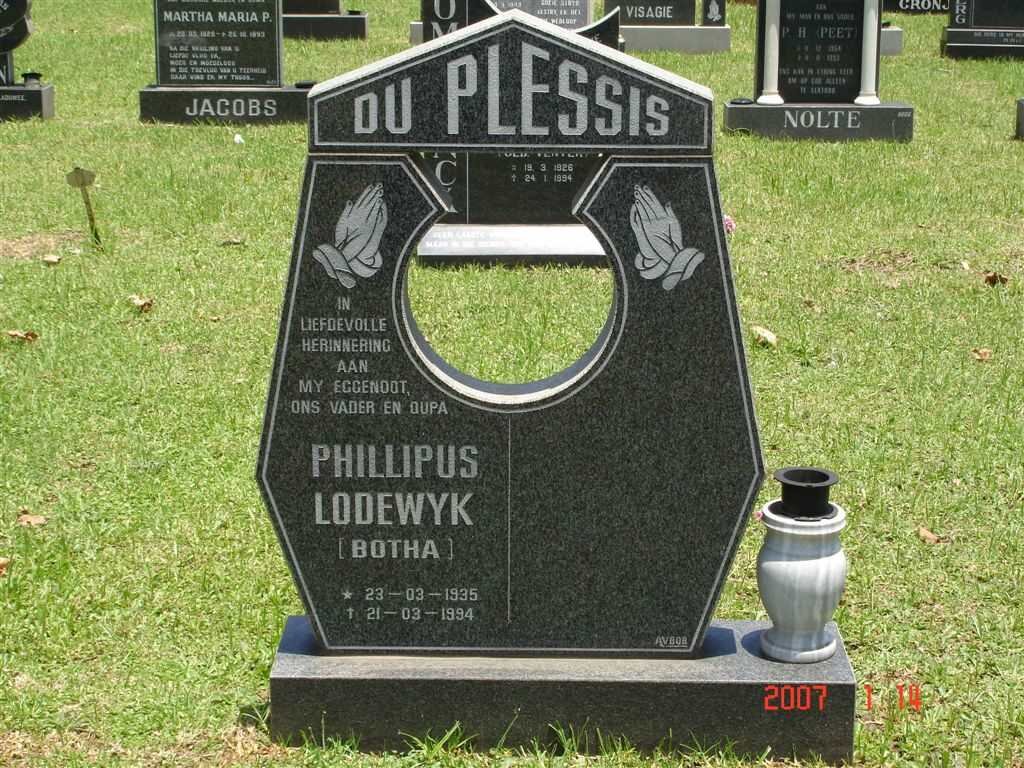 PLESSIS Phillipus Lodewyk, du 1935-1994