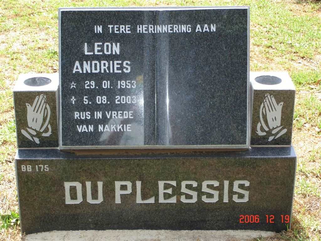 PLESSIS Leon Andries, du 1953-2003