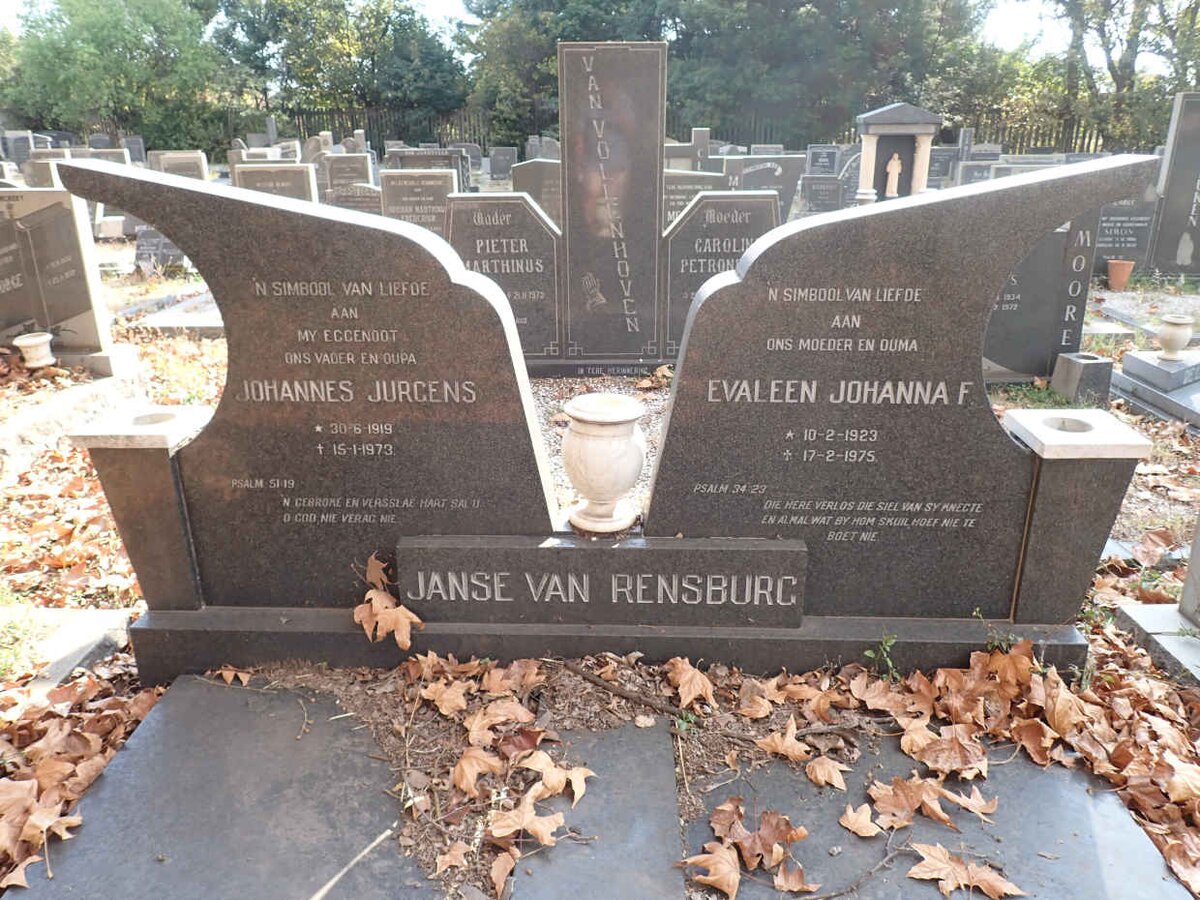 RENSBURG Johannes Jurgens, Janse van 1919-1973 &amp; Evaleen Johanna F. 1923-1975