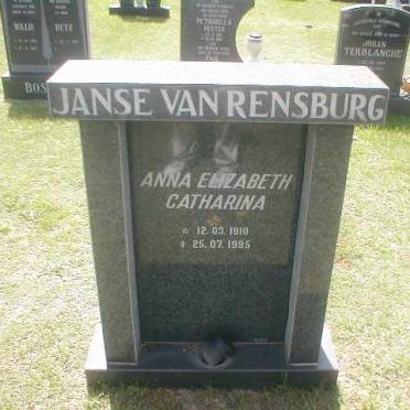 RENSBURG Anna Elizabeth Catharina, Janse van 1910-1995