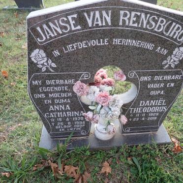 RENSBURG Daniel Theodorus, Janse van 1929-2018 &amp; Anna Catharina 1930-1994