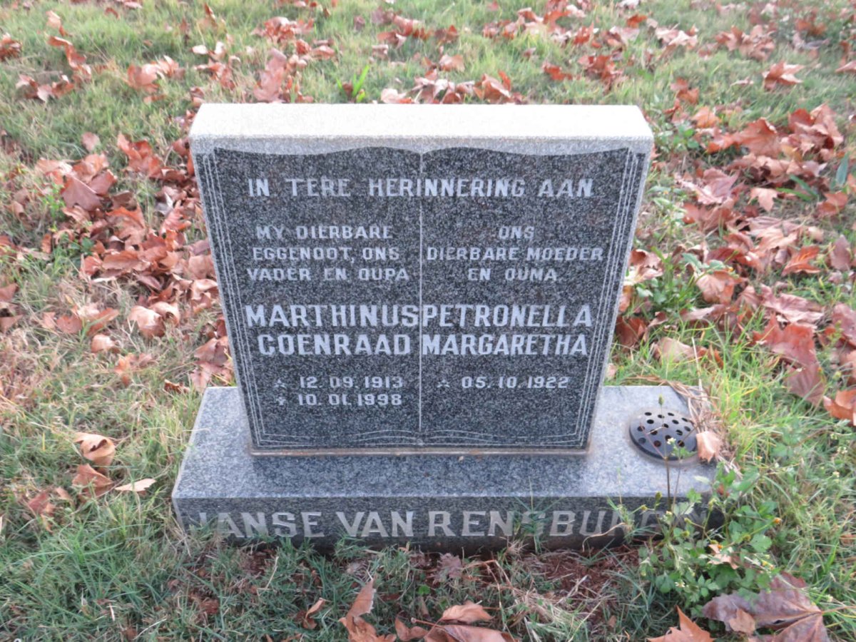 RENSBURG Marthinus Coenraad, Janse van 1913-1998 &amp; Petronella Margaretha 1922-
