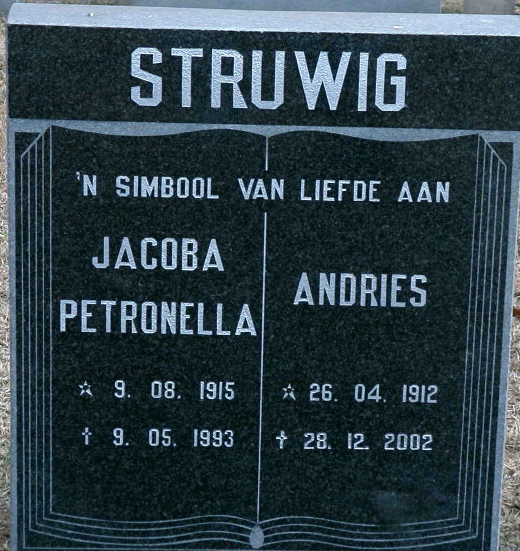 STRUWIG Andries 1912-2002 &amp; Jacoba Petronella 1915-1993